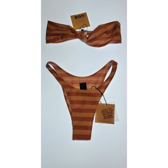 SAME LOS ANGELES Set 2pc Bikiny Swim Top XSmall Bottom High Weist Knotted Bandeu - Picture 3 of 12